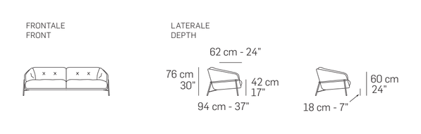 Charme Sofa by Nicoline, size drawing: Front and side views