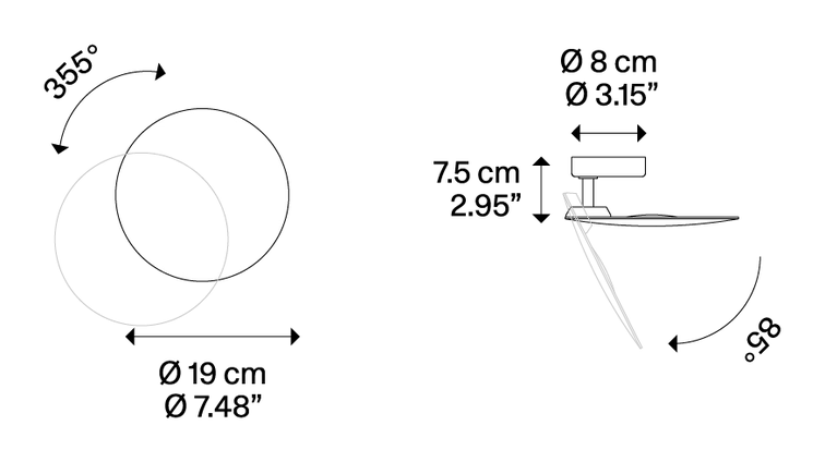 Puzzle Round Ceiling Lamp by Lodes, size drawing: Puzzle Round single