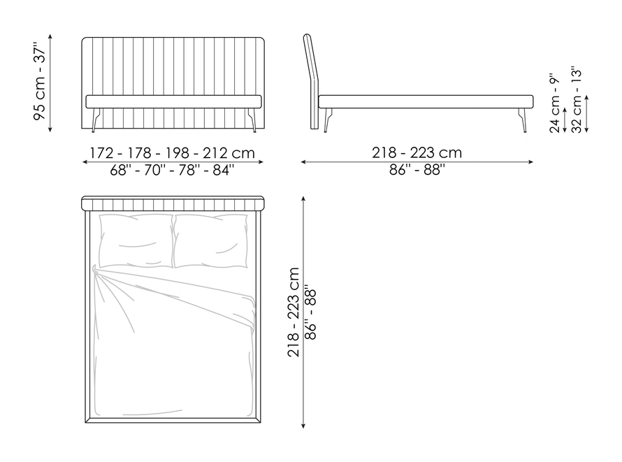 Tonight Double Bed by Bonaldo, size drawing: Tonight air charme