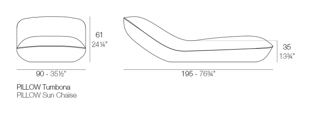 Pillow Chaise Lounge by Vondom, size drawing