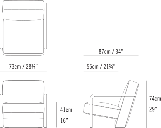 Parker Lounge Chair by Bensen, size drawing
