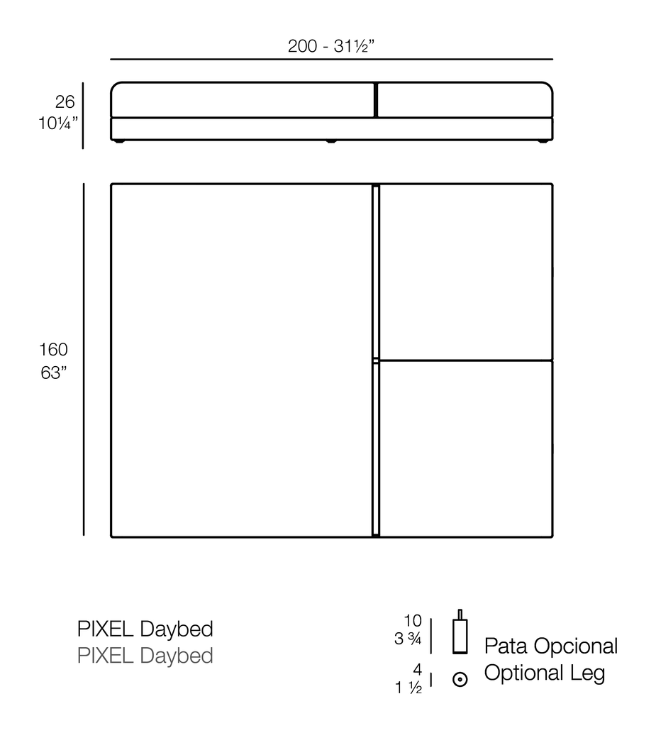 Pixel Daybed by Vondom, size drawing