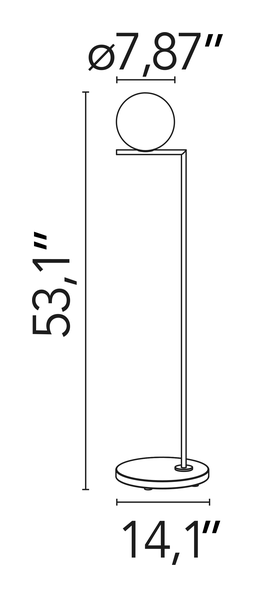IC Lights Floor Outdoor Lamp by Flos, size drawing: IC F1 Outdoor H 1350 mm