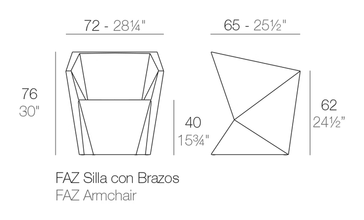 Faz Lounge Armchair by Vondom, size drawing