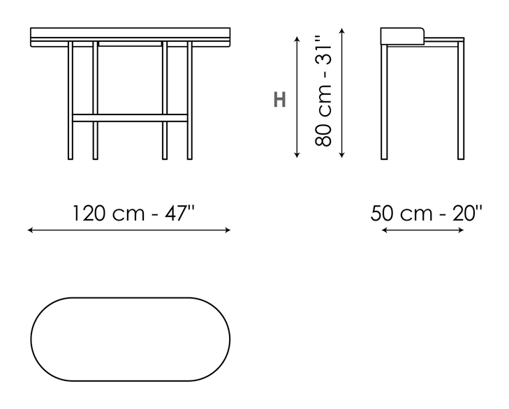 Asia Desk by Bonaldo, size drawing: Asia home office