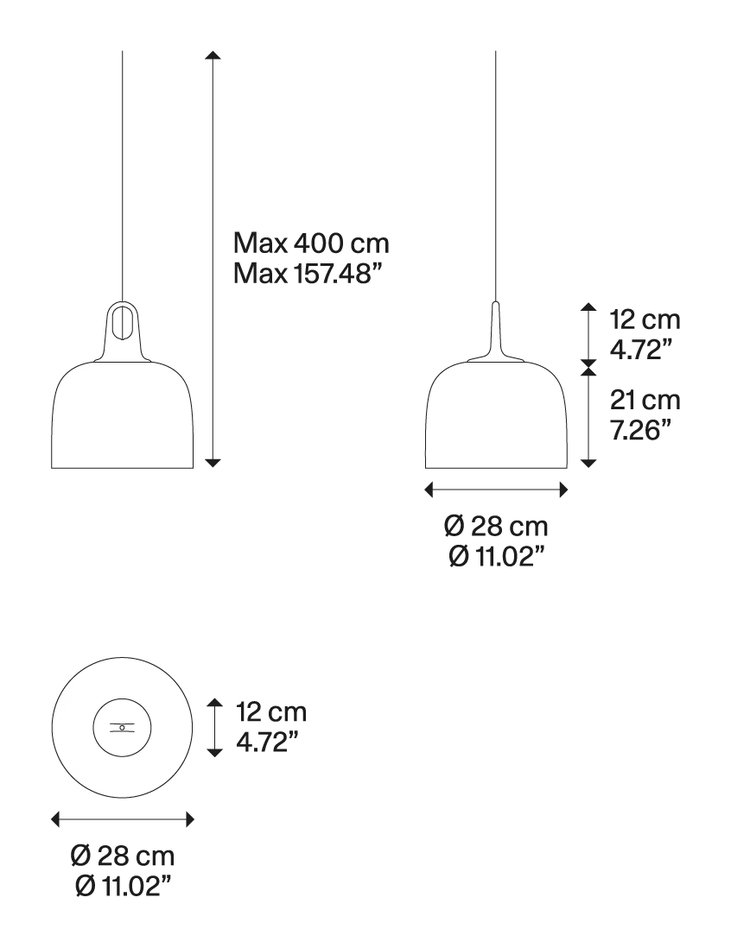 Jim Bell, Cone and Cylinder Cluster Pendant Lamp by Lodes, size drawing: JIM bell