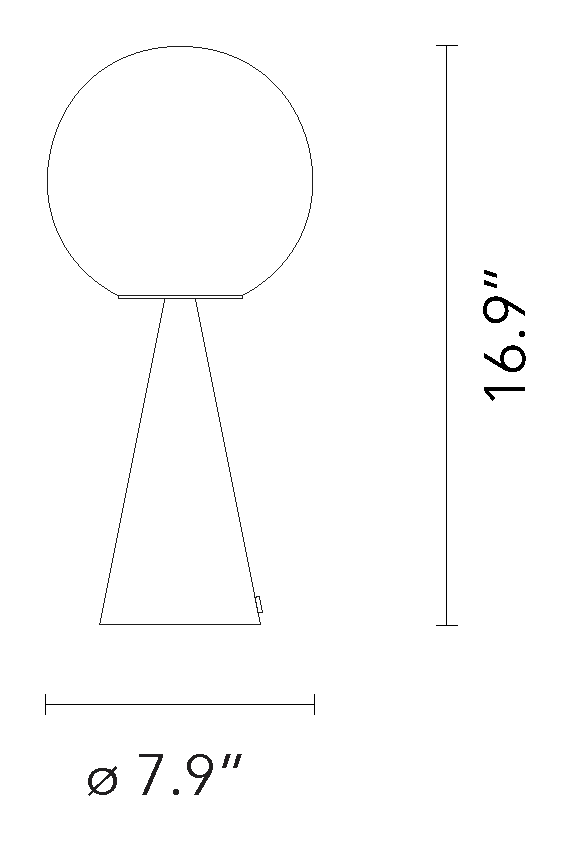 Bilia Table Lamp by Fontana Arte, size drawing