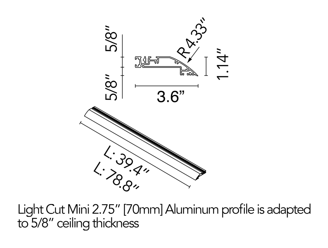 Perimetral Installation Lighting System by Flos, size drawing: Light Cut Mini Aluminium Profile 1