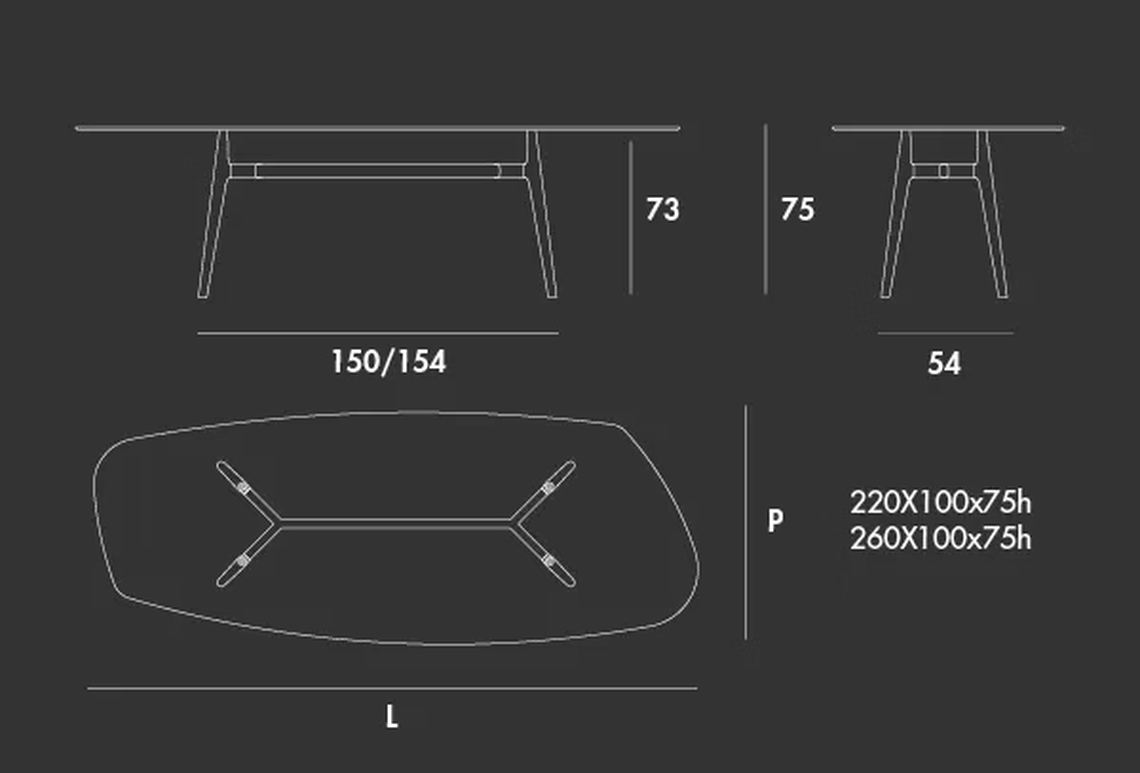 Lewood Shaped 03 Table by Sovet, size drawing