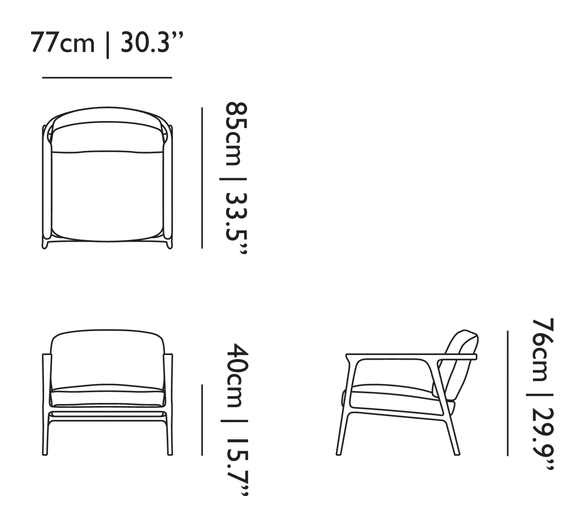 Zio Lounge Chair by Moooi, size drawing