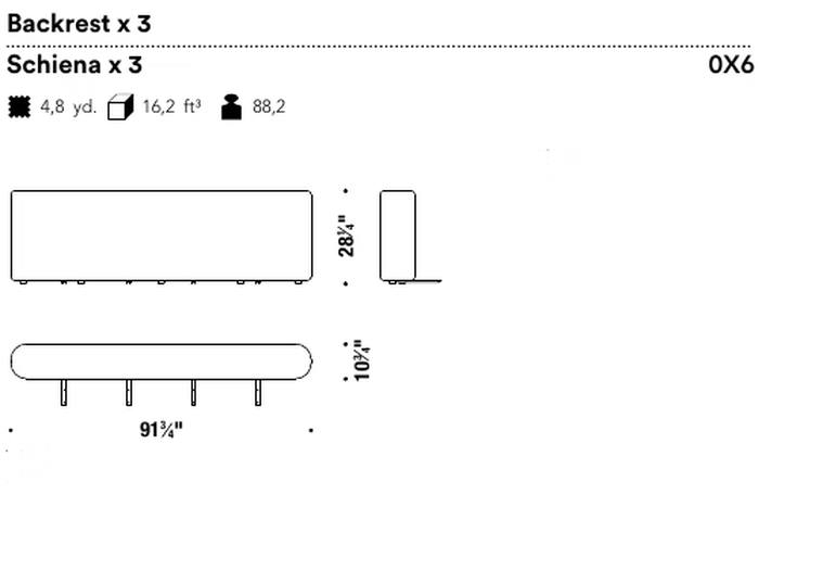 Tape Seating System by Moroso, size drawing: Backrest x 3
