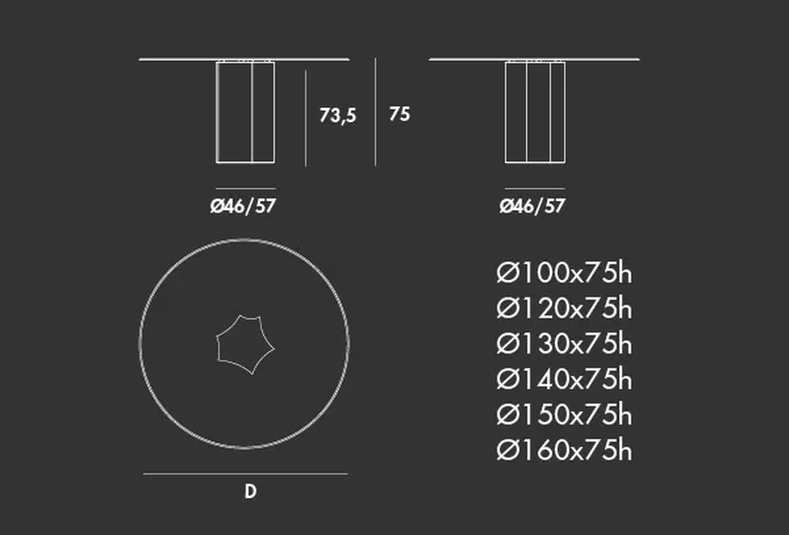 Iodo Round Table by Sovet, size drawing