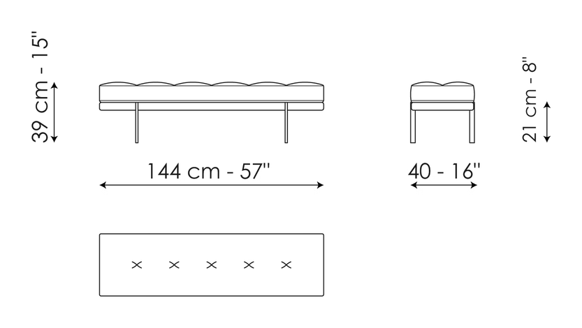 James Bench by Bonaldo, size drawing
