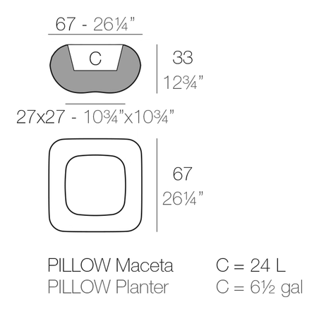 Pillow Planter by Vondom, size drawing