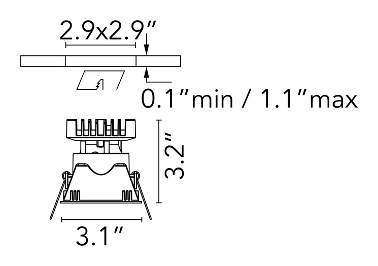 Easy Kap 80 Non IC Downlight by Flos, size drawing: Easy Kap 80 Square Fixed