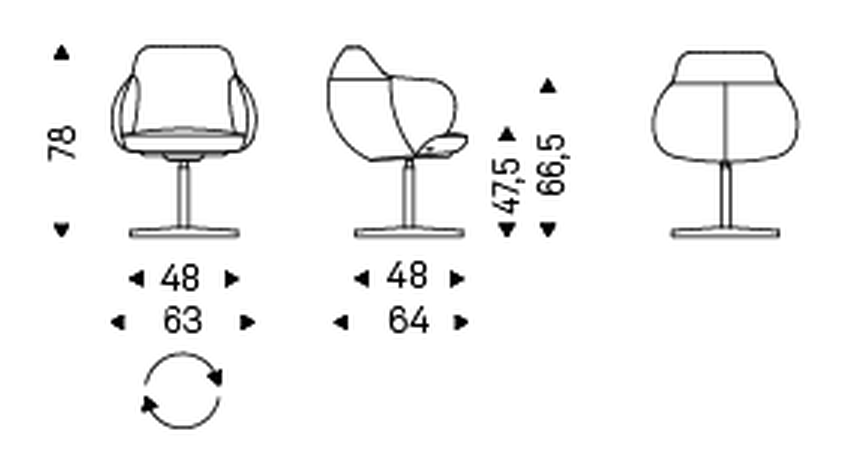 Bombè X Swivel Chair by Cattelan Italia, size drawing