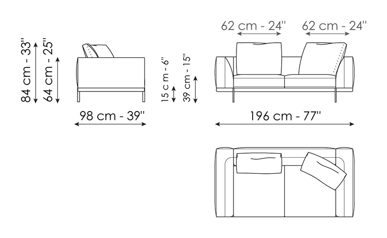 Phil Sofa by Bonaldo, size drawing: Sofa 196