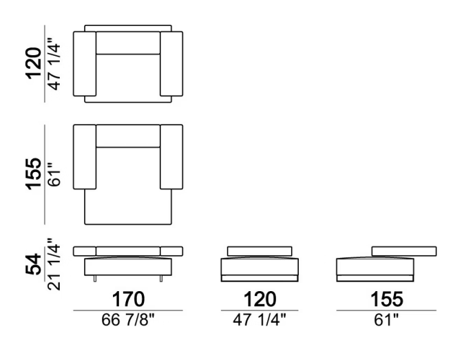 Loft Sofa by Arketipo, size drawing: Armchair