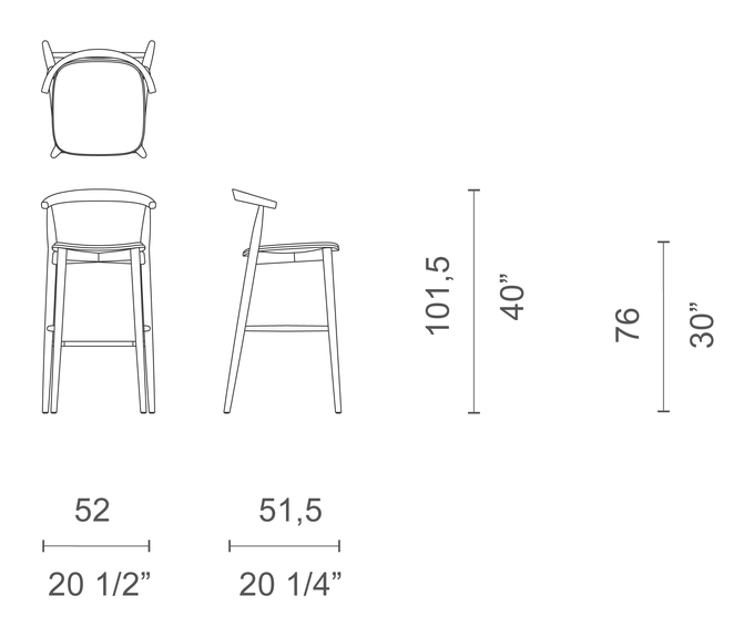 Newood Light Stool by Cappellini, size drawing: NWL_12T