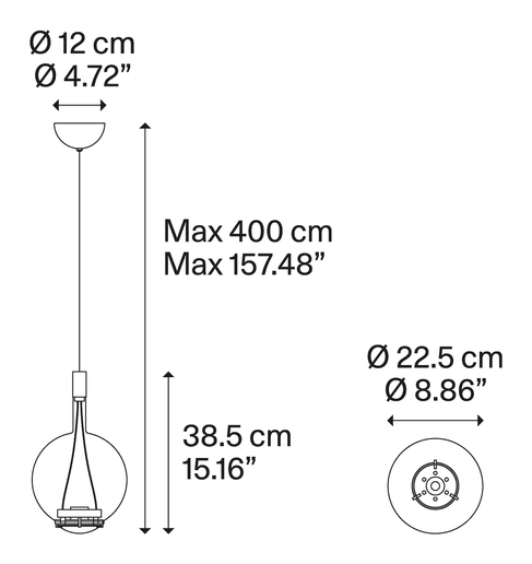 Sky-Fall Round Pendant Lamp by Lodes, size drawing: Sky-Fall Round medium