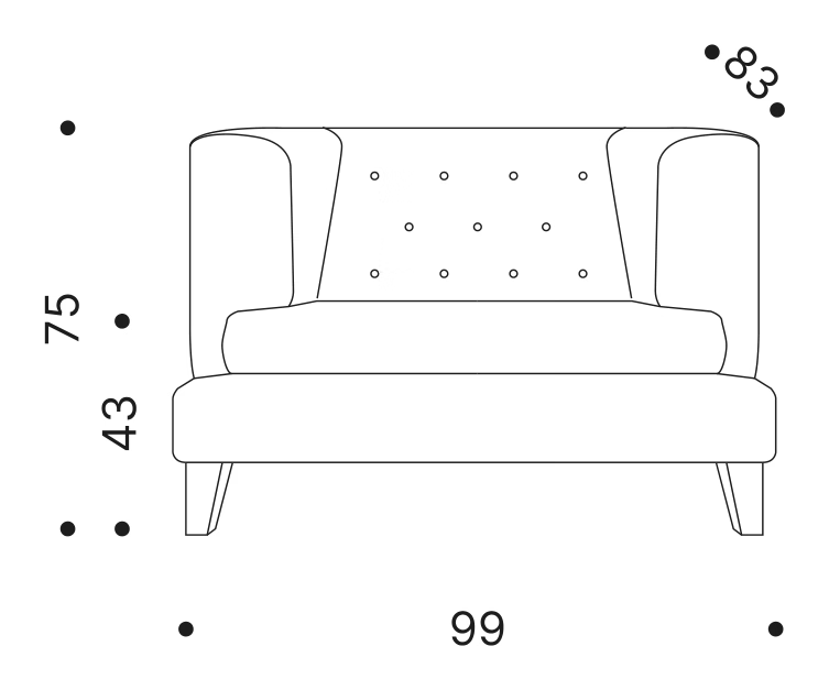 Hall Armchair by Driade, size drawing