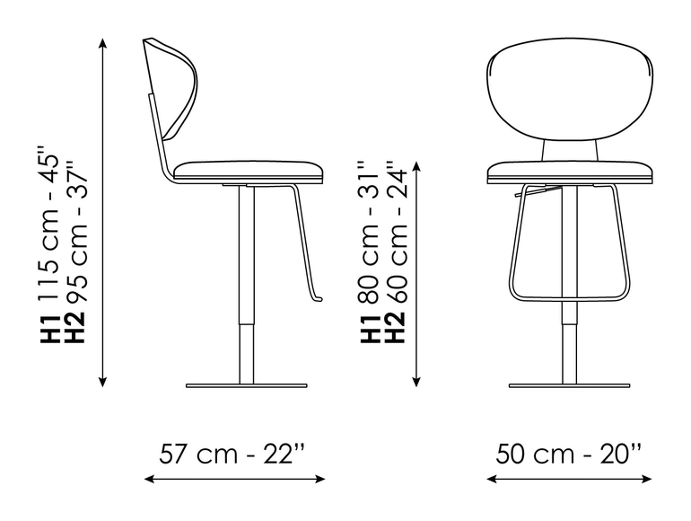 Olos Too Stool by Bonaldo, size drawing: Olos too