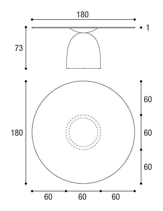 Janeiro Dining Table by Lago, size drawing: 2390L · 2390X
