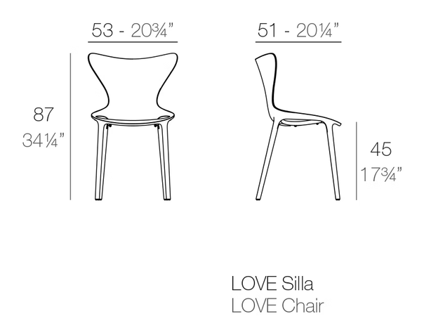 Love Chair by Vondom, size drawing