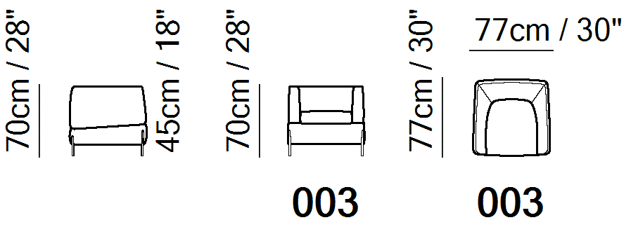 Anteprima Armchair by Natuzzi Italia, size drawing