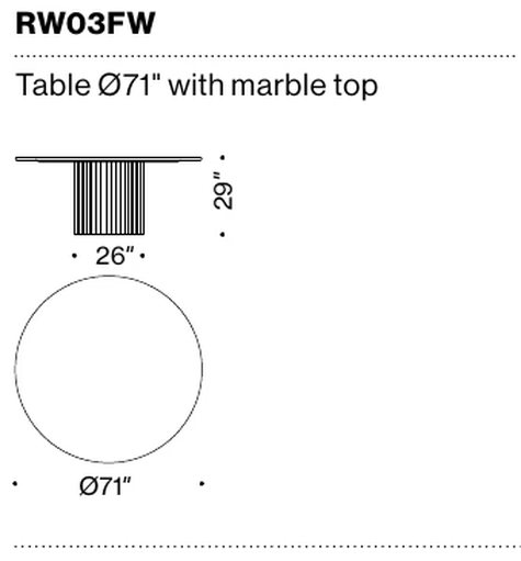 Rows Dining Table by Moroso, size drawing: Table Ø71" with marble top
