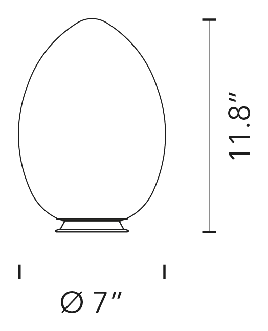 Uovo Portable Table Lamp by Fontana Arte, size drawing