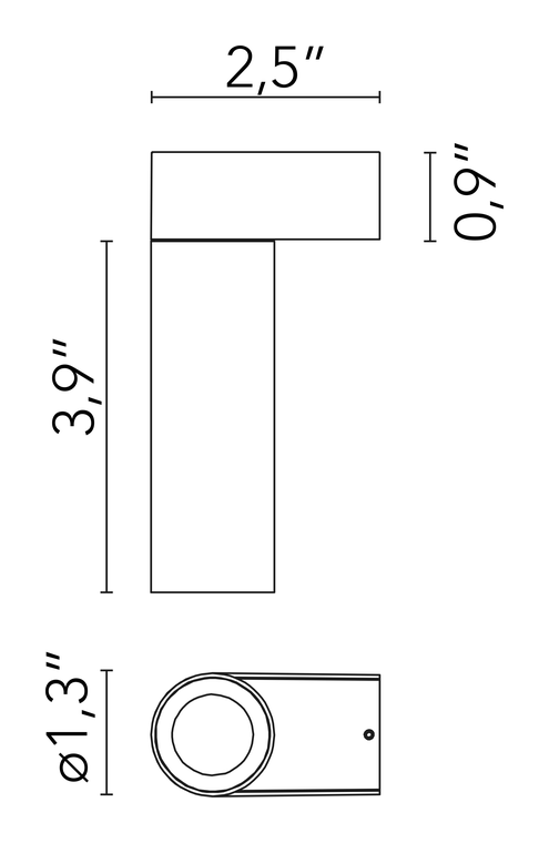 C1 Mono Spot Wall Spotlight by Flos, size drawing: C1 Mono Spot Wall Small Ø 35