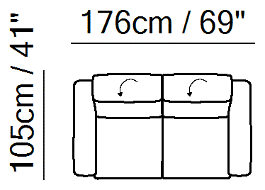Diesis Sectional by Natuzzi Italia: Two-seater sofa, outline drawing with sizes