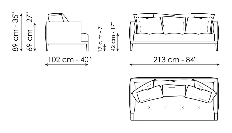 Soft Island Sectional by Bonaldo, size drawing: Sofa 213