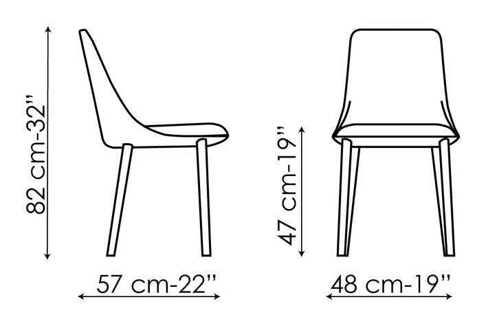 Itala Chair by Bonaldo, size drawing: Itala covered