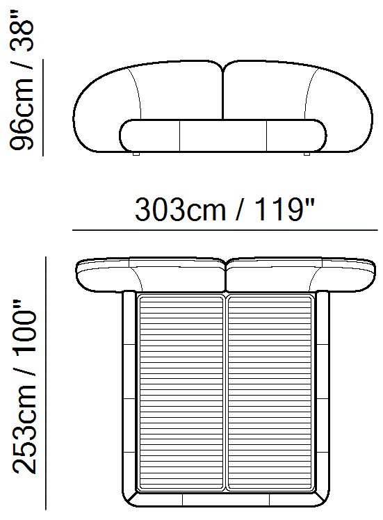 Memoria Bed by Natuzzi Italia: Bed with split mesh electric 180X200, outline drawing with sizes