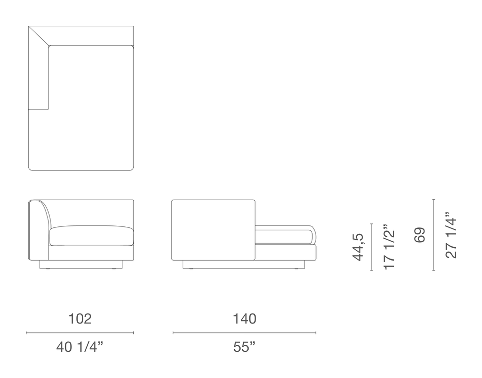 Elan 23 Sofa by Cappellini, size drawing: EVE8L