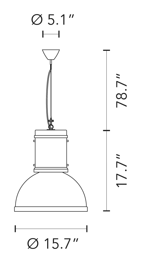Lampara Pendant Lamp by Fontana Arte, size drawing
