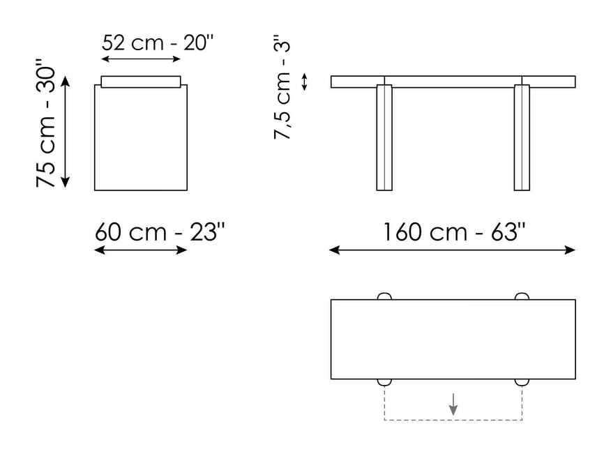Blocco Desk by Bonaldo, size drawing