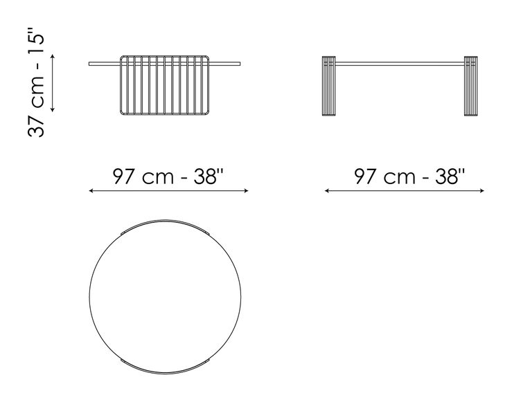 Harpe Coffee Table by Bonaldo, size drawing: Harpe Ø97 x H37
