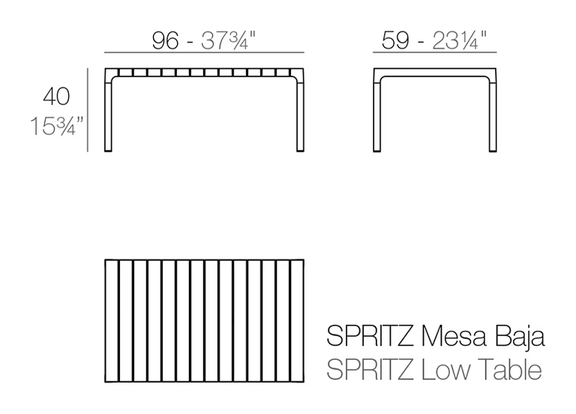 Spritz Low Table by Vondom, size drawing