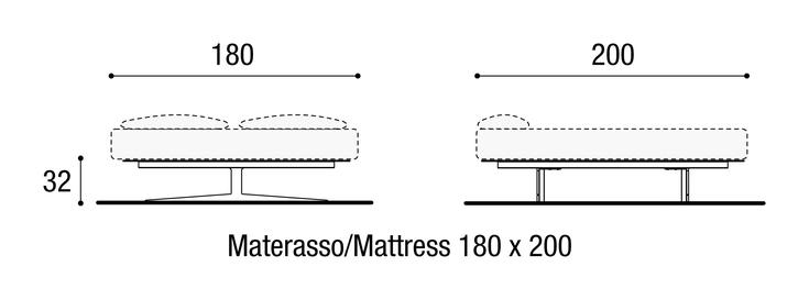 Steel Bed by Lago, size drawing: 1700