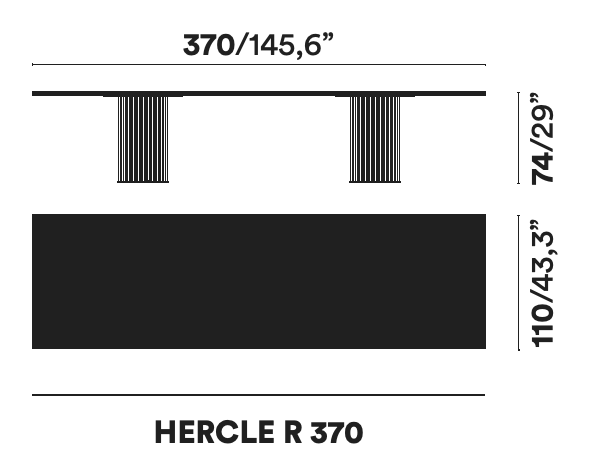Hercle Dining Table by Opinion Ciatti, size drawing: HERCLE R 370