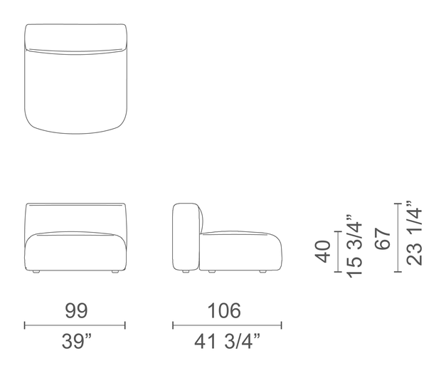 Litos Lido Sofa Module by Cappellini, size drawing
