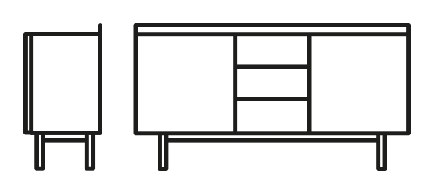 Cover Sideboard, Three Drawers by Connubia, size drawing