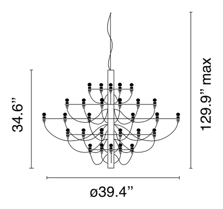 2097/50 Pendant Lamp by Flos, size drawing: 2097/50 US Chandelier with Incandescent & LED light bulbs