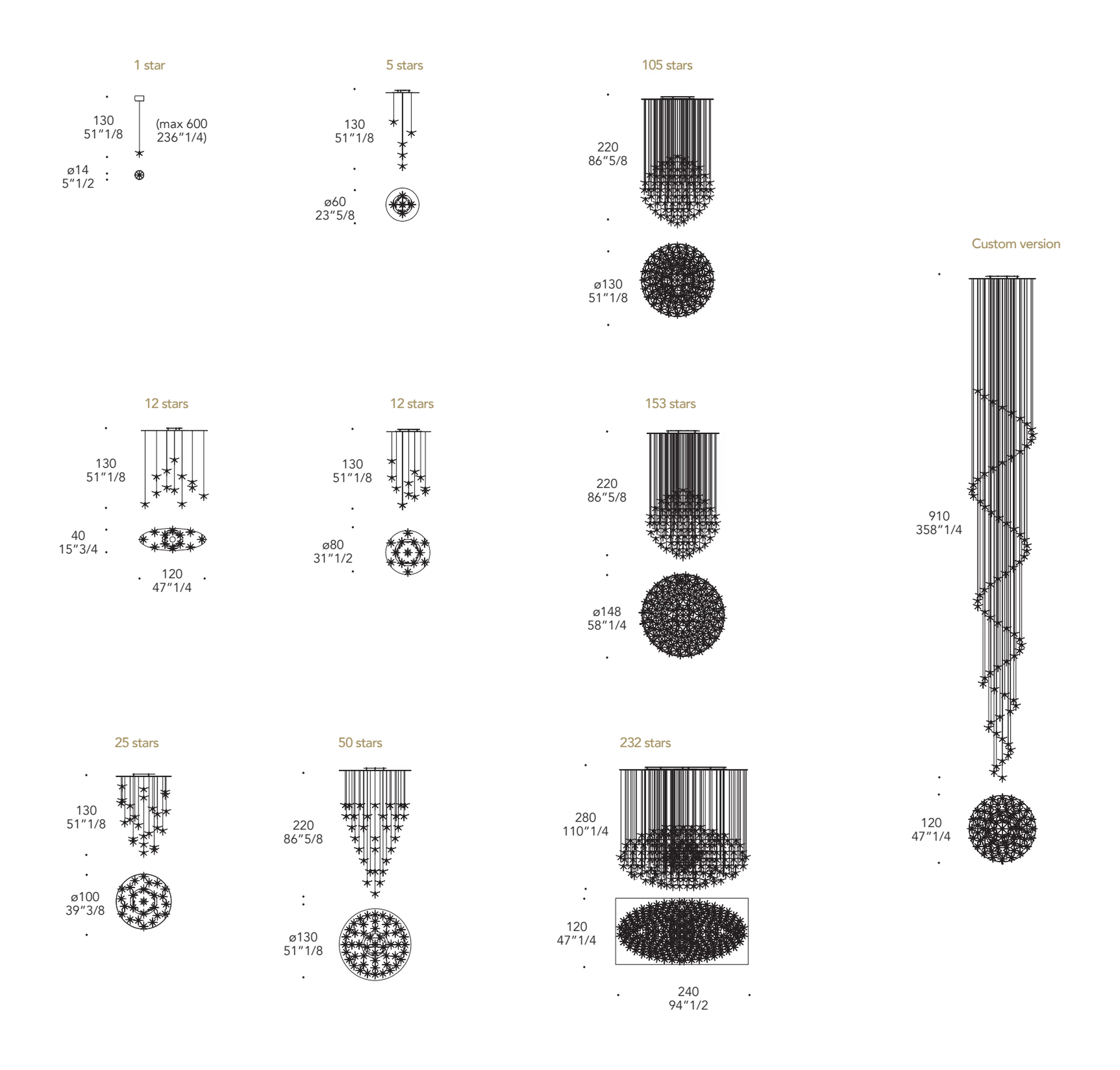 Stella Lampadario Pendant Lamp by Reflex, size drawing
