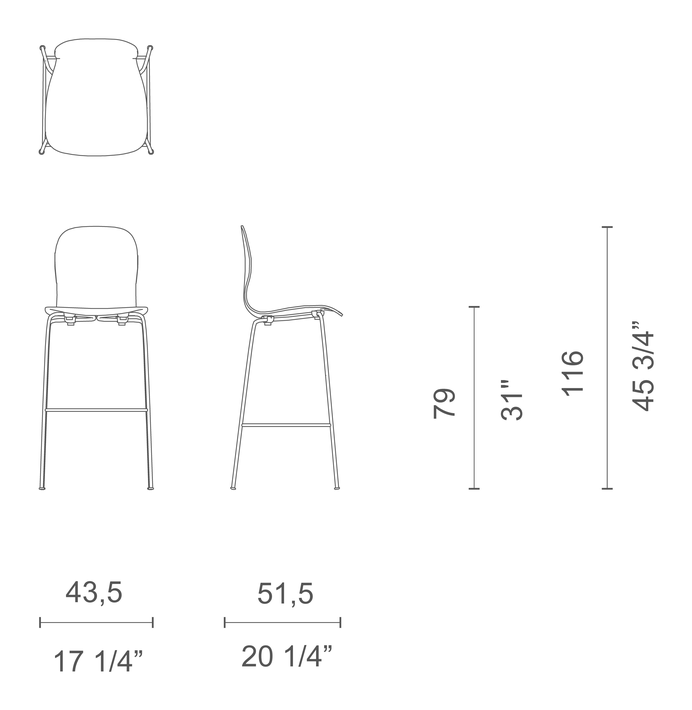 Tate Color Stool by Cappellini, size drawing: TC_12