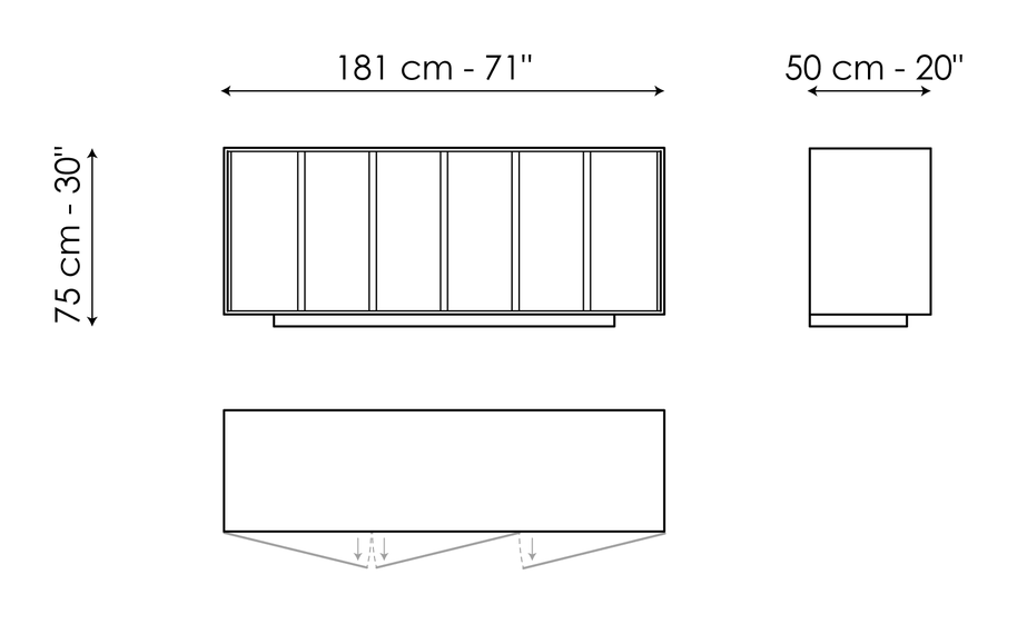 Backdrop Sideboard by Bonaldo, size drawing: Backdrop 180