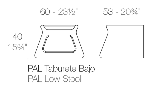 Pal Table/Stool by Vondom, size drawing